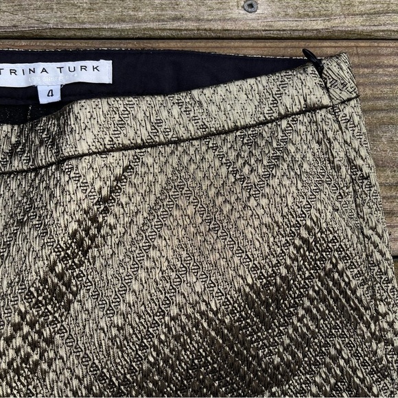 Trina Turk Gold Metallic Straight Leg Pants Weave Size 4 - Picture 8 of 12